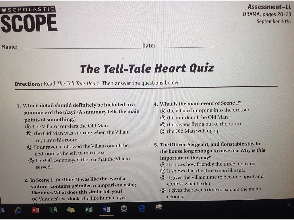 The Tell Tale Heart Quiz LL Reading Comprehension ShowMe