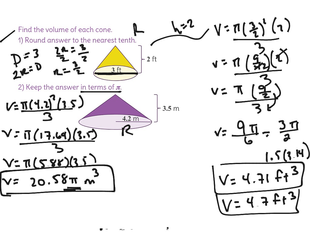 Volume of cones | Math, 8th Grade Math, 8.G.9 | ShowMe