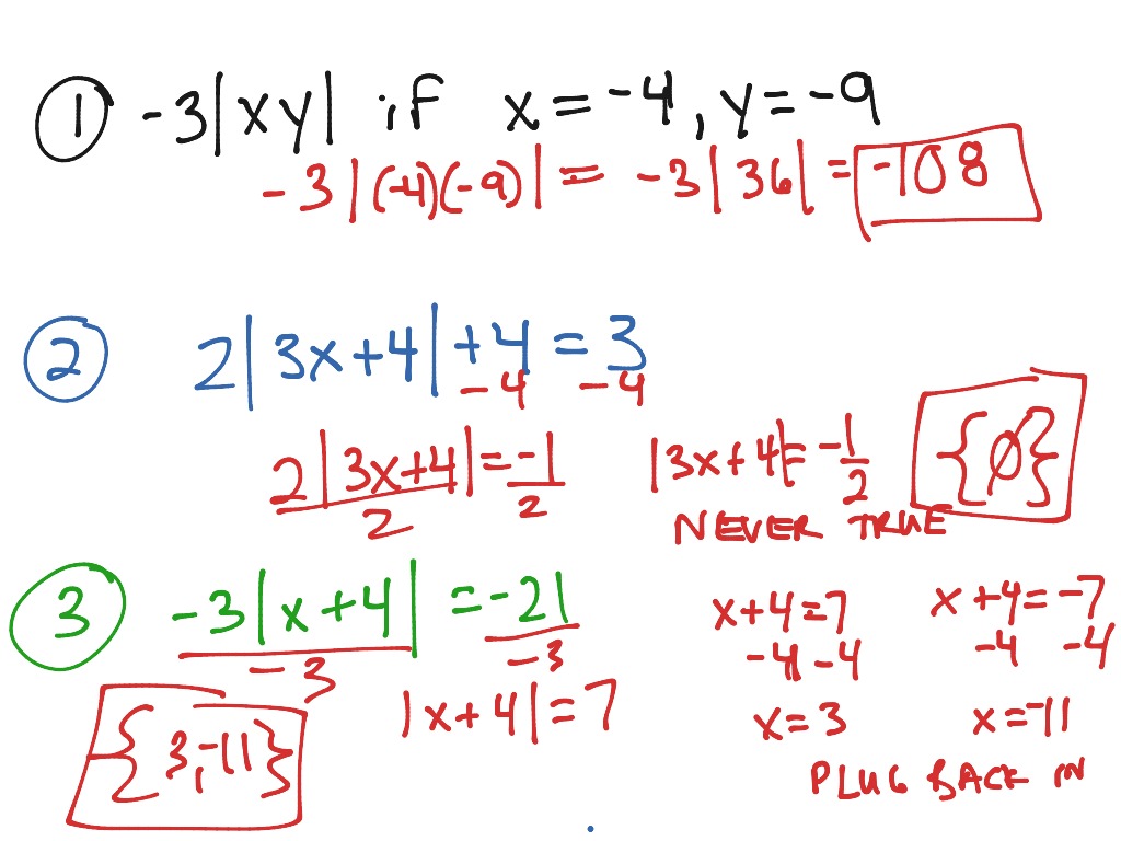 1-4 Solving Equations with Absolute Values | Math | ShowMe