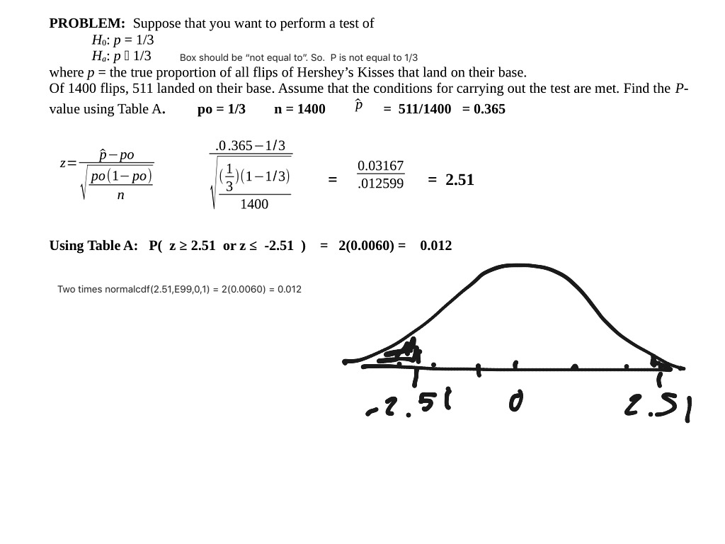 Calculating test statistic and p-value when Ha has " not ...