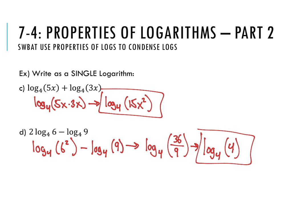 7-4: Properties of Logs - Part 2 (A2B) | Math, High School Math ...