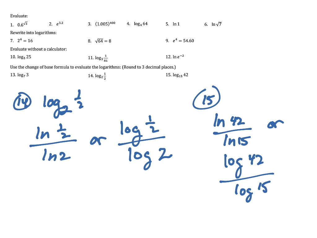 Log Practice Problems Worksheet 1 15 Logarithmic Expressions Math 