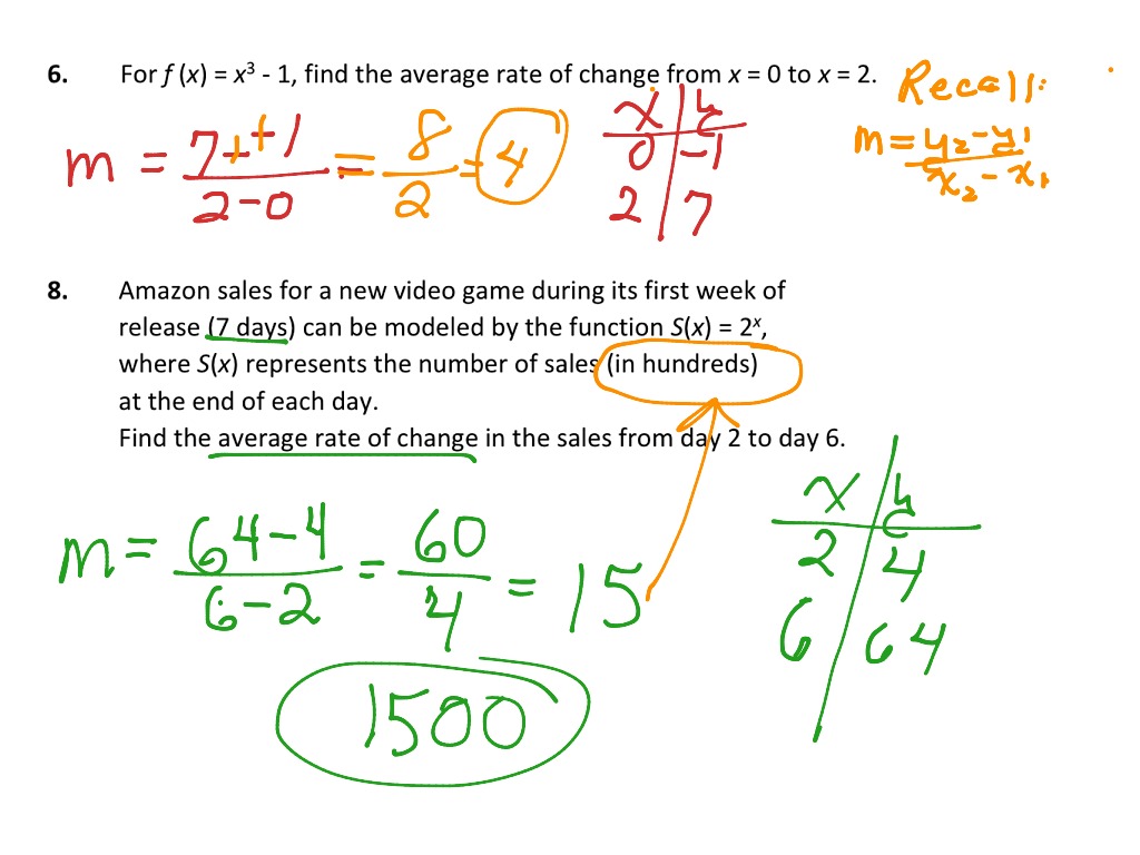 average rate of change algebra 2 homework answers