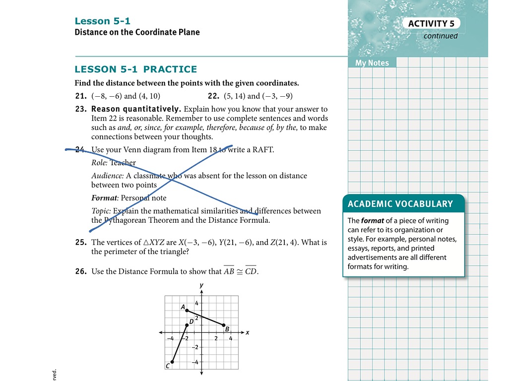 lesson 7 homework practice distance on the coordinate plane
