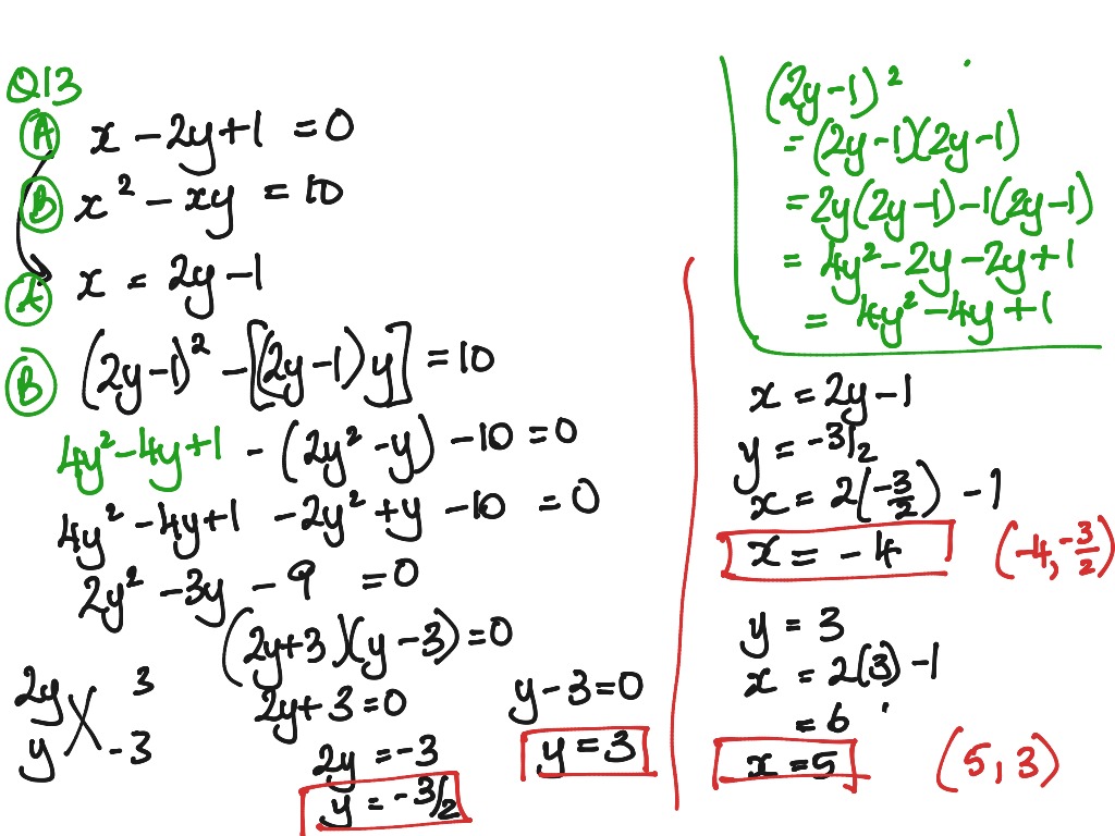 Simultaneous Eqn One Linear One Non Linear Math Algebra Showme 3879
