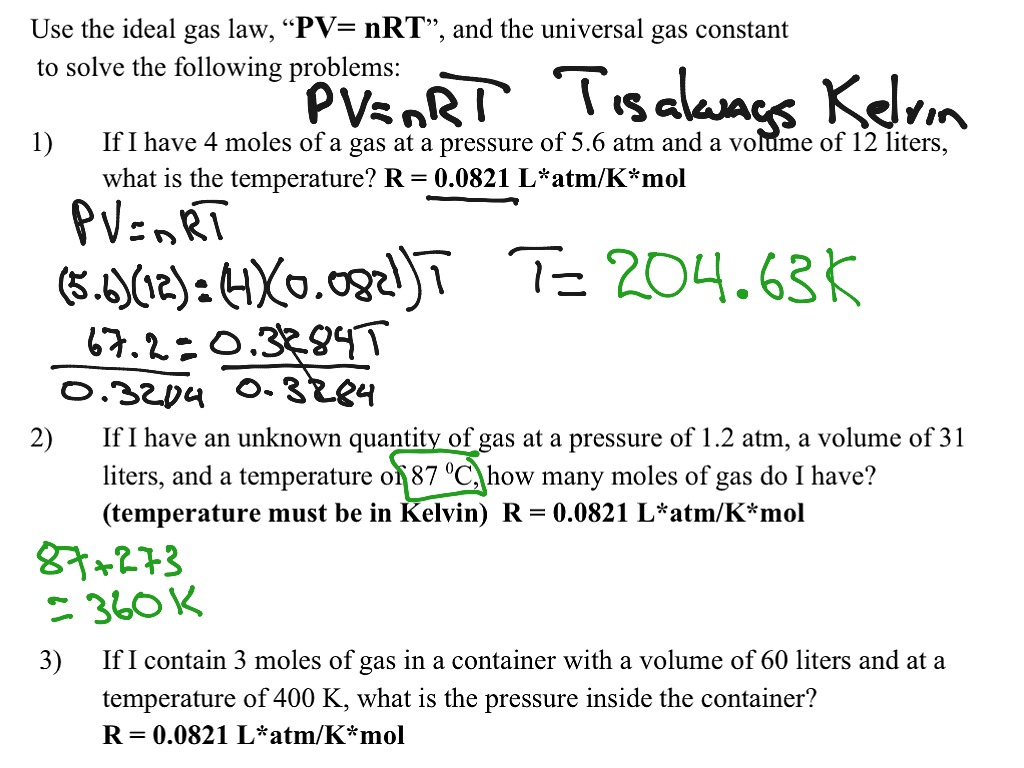 Ideal Gas Law - Worksheet | Science | ShowMe