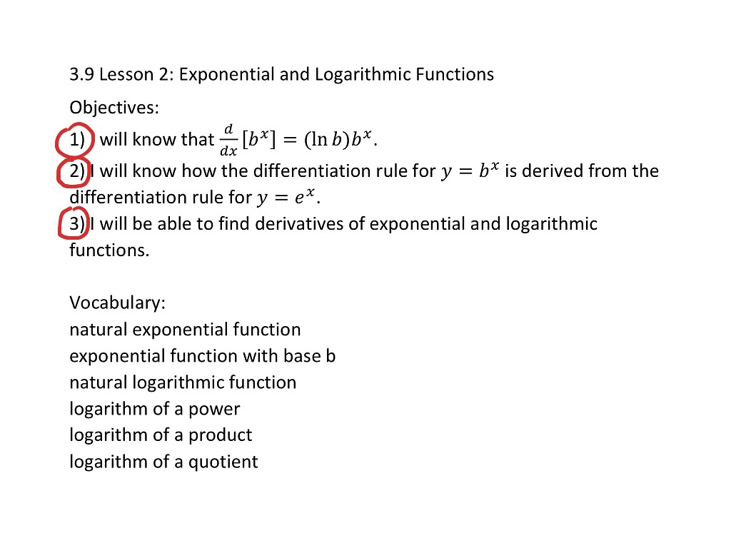 39 Lesson 2 Derivatives Of Exponential And Logarithmic Functions Math Calculus Derivatives 4467