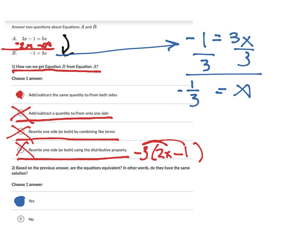 Equivalent Equations Example Math ShowMe