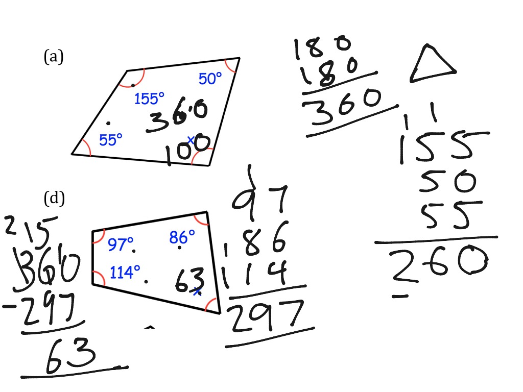 Missing Angles In Triangles And Quadrilaterals Math Showme 3731