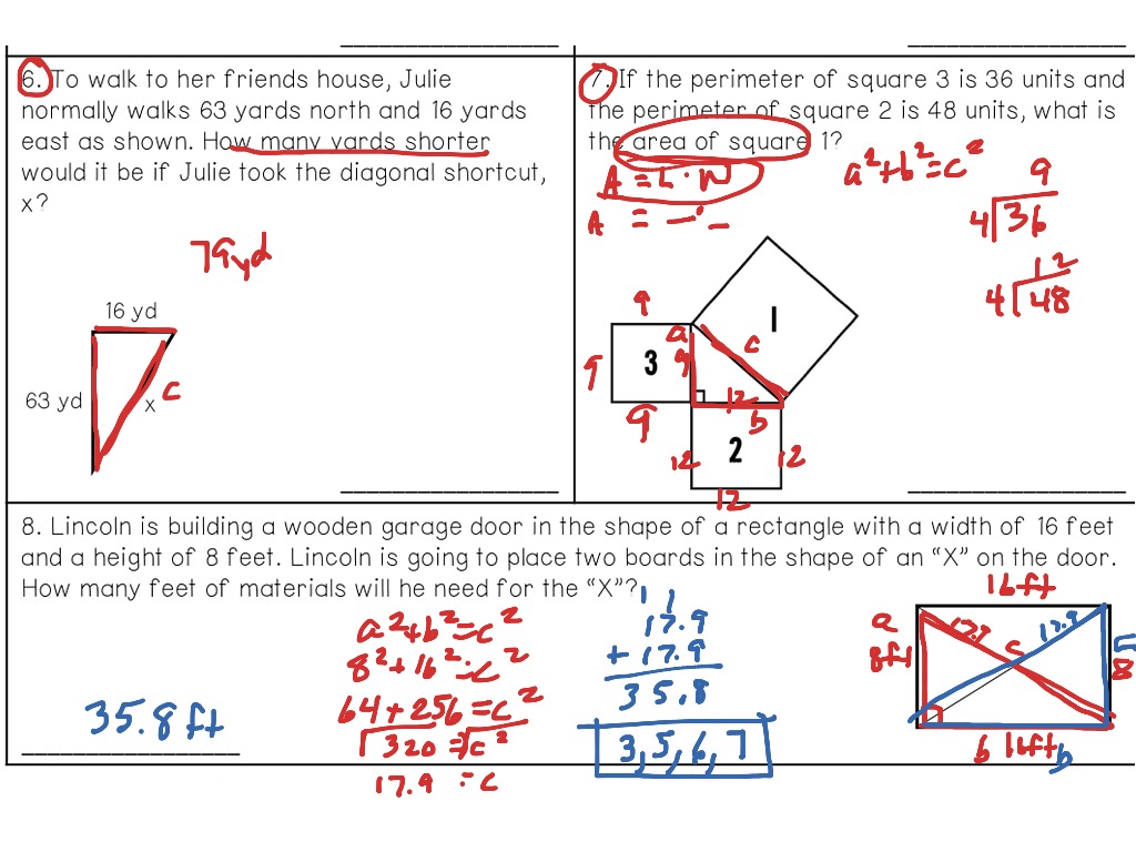 unit 9 lesson 3 homework (applying the pythagorean theorem)