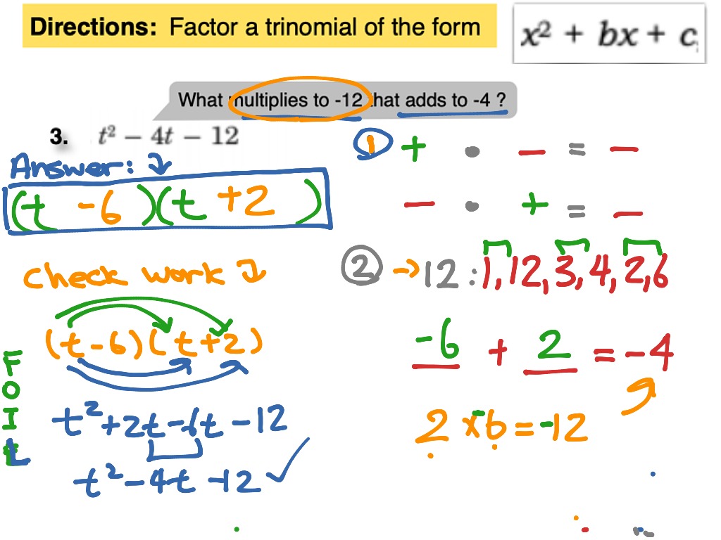 Factoring A Trinomial Part 2 Math High School Math Showme